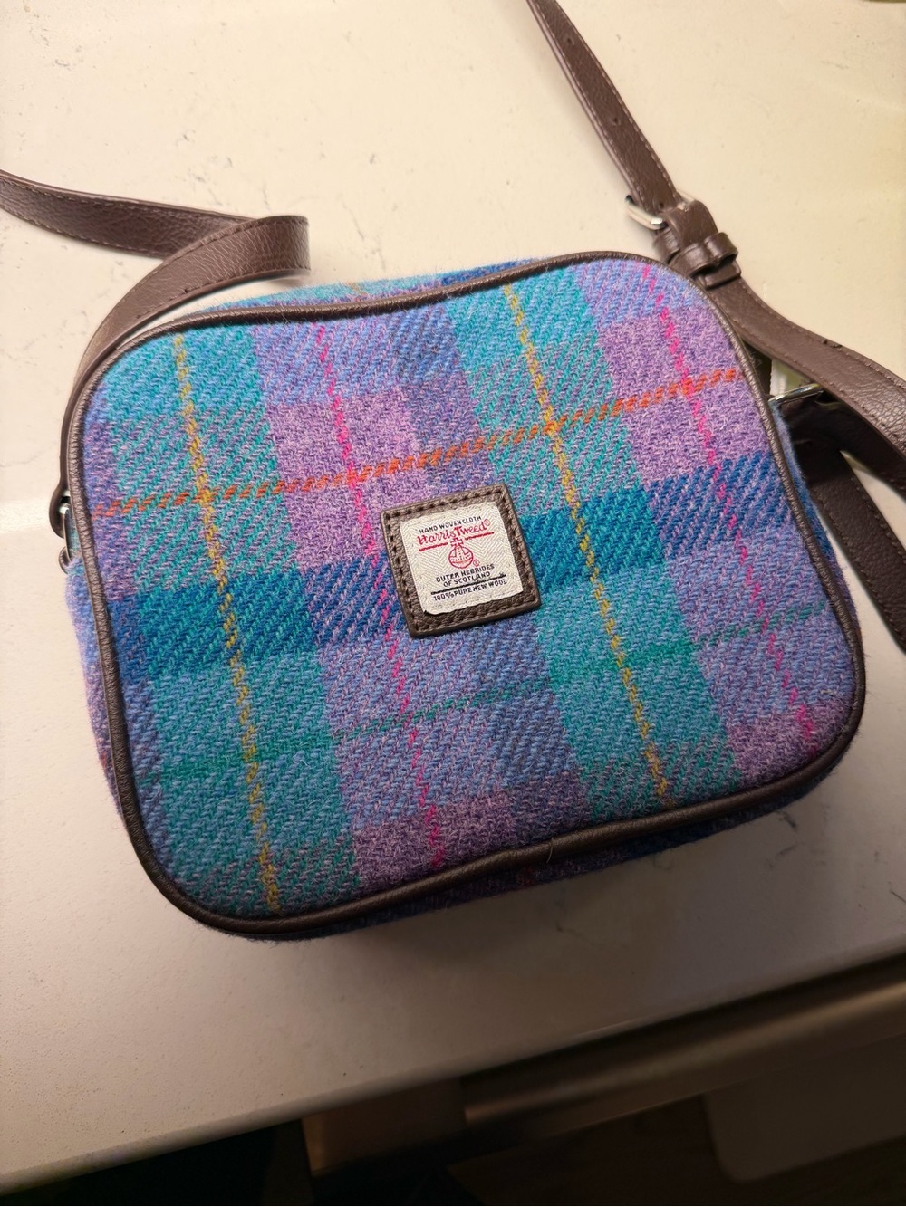 Harris Tweed Plaid Crossbody Mini Bag - Blue & Purple & Green